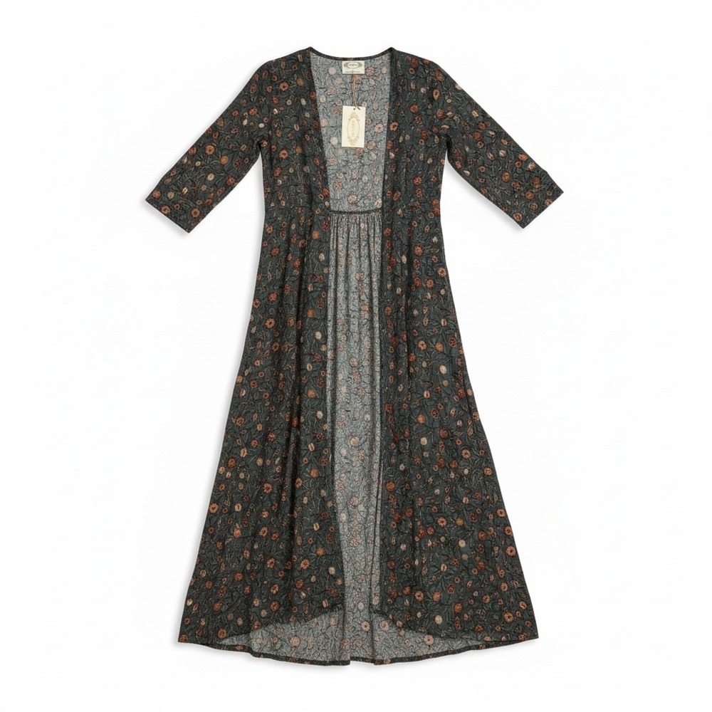 Mia Joy Joyfolie Floral Duster Cardigan Blue Orange Longline Kimono‎ Size 14 NWT